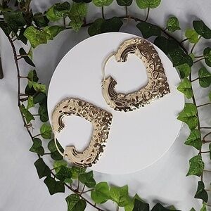 Large Statement Gold Filled Doorknocker Filigree  Hoop Earrings